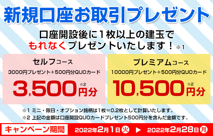 新規口座お取引プレゼント