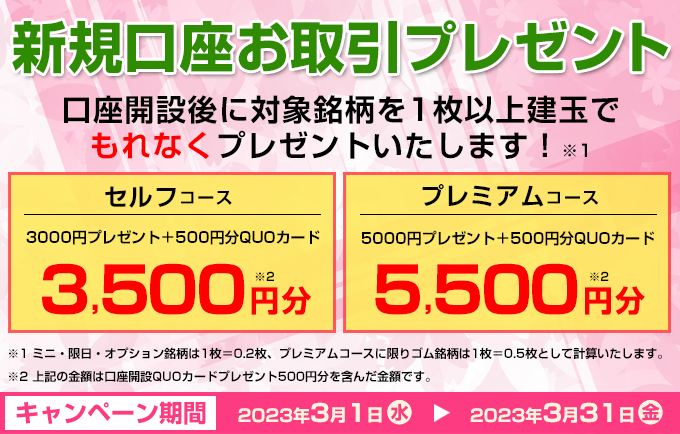 新規口座お取引プレゼント