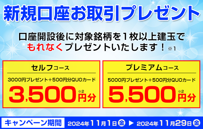 新規口座お取引プレゼント